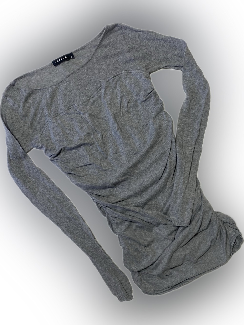 Trouve Gray Ruched Long Sleeve Knit Top